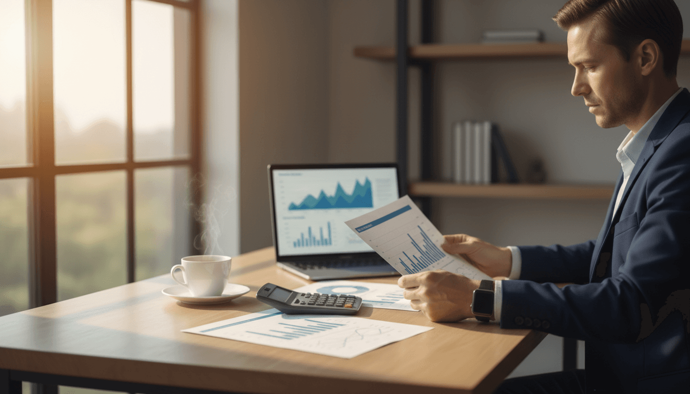 Cannabis business operator reviewing financial strategy and growth charts with Exhale Consulting Services materials