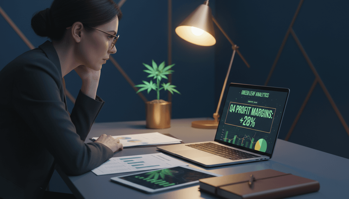 Cannabis business owner reviewing financial reports and tax strategy documents