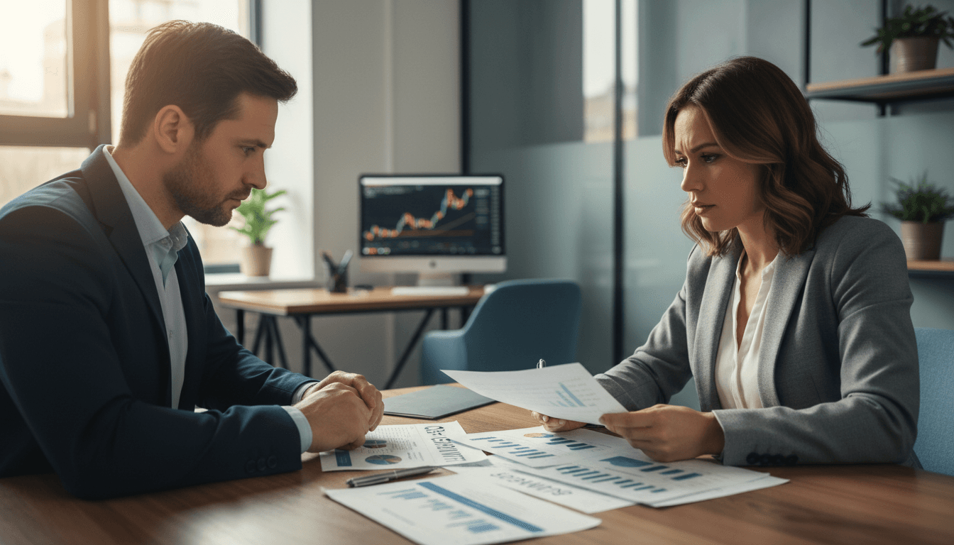 Cannabis business owner reviewing financial documents with an advisor